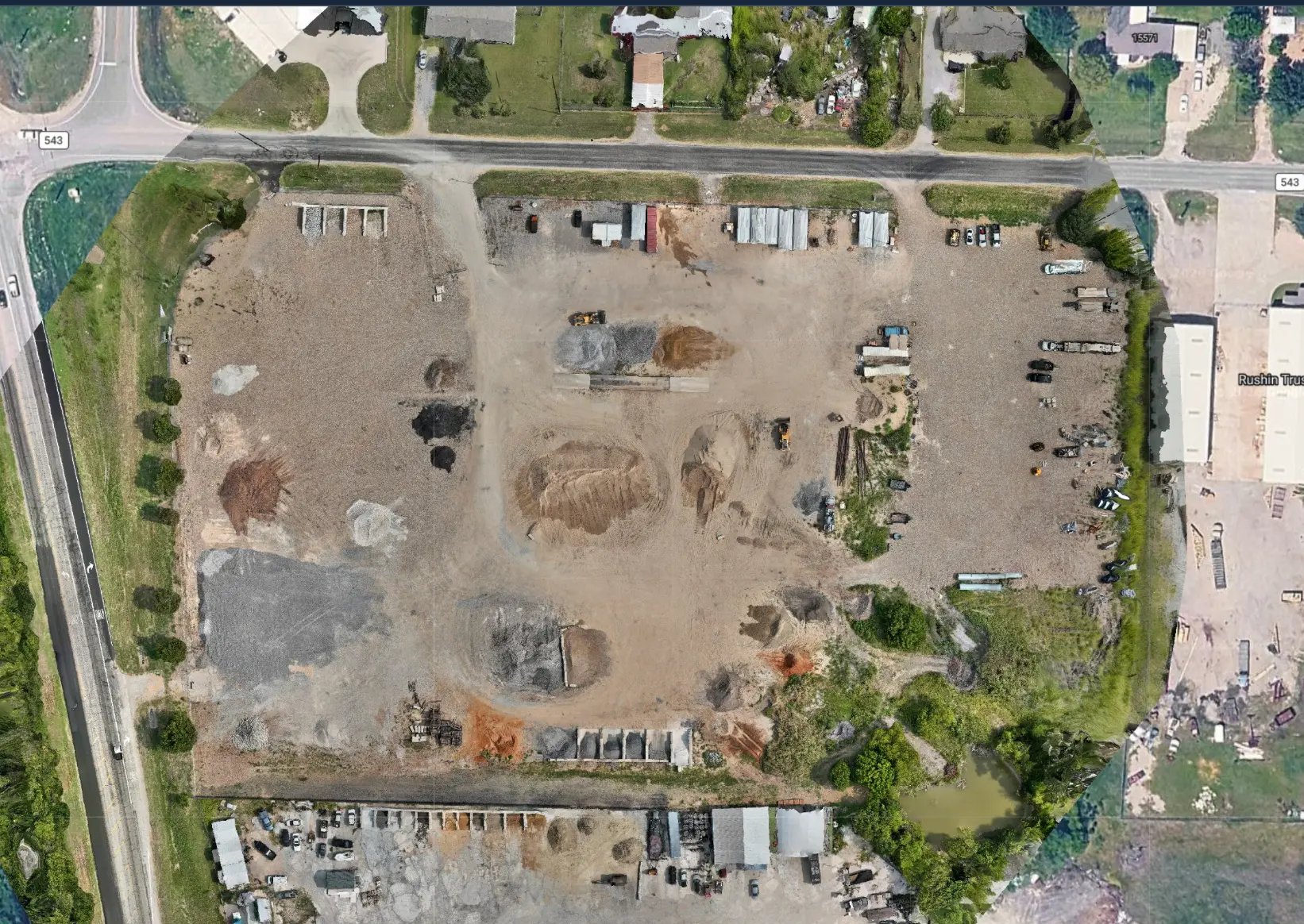 Georeferenced drone orthomosaic of an aggregate yard in Collin County, Texas