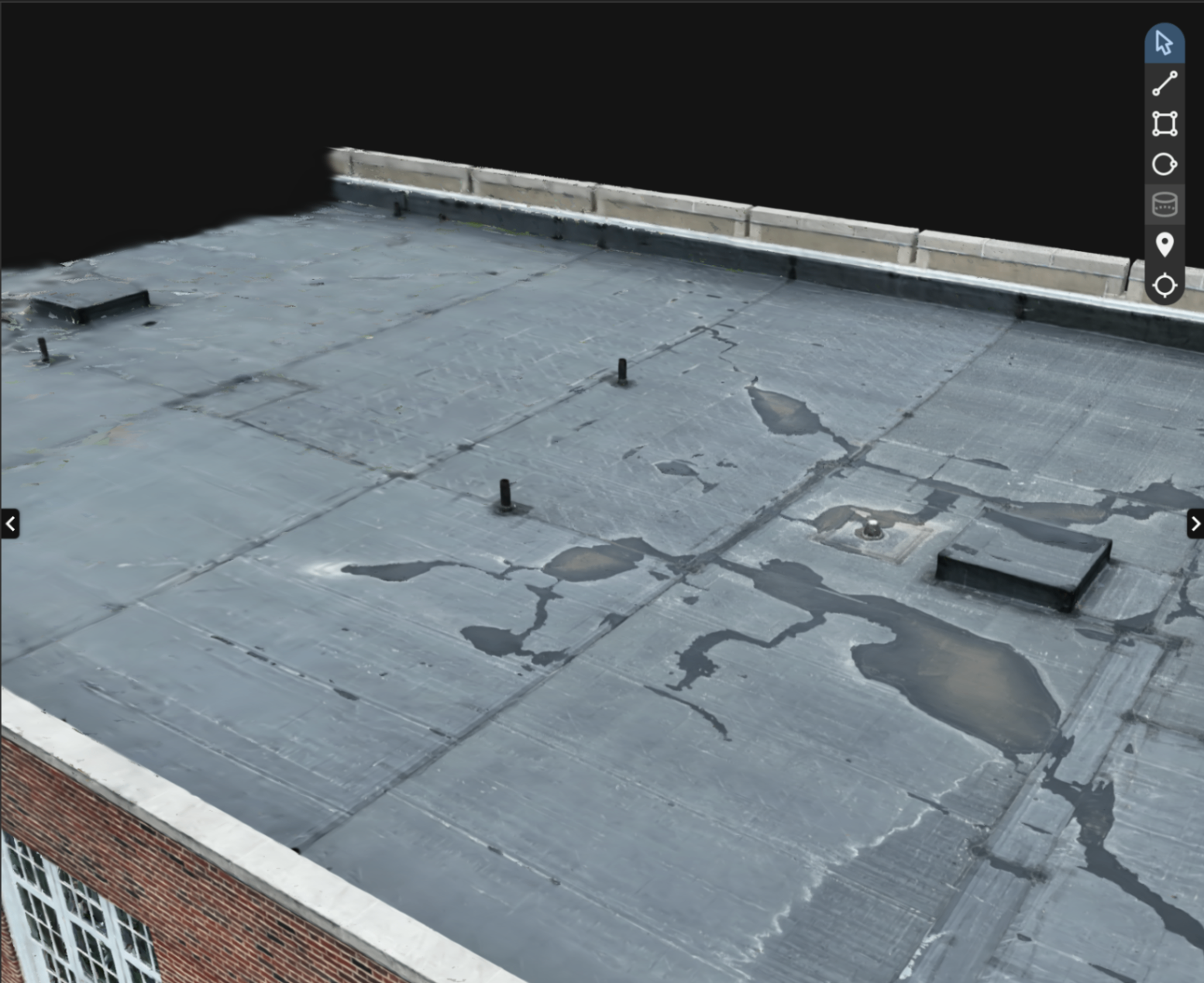 Roof inspection close-up from the structure documentation model