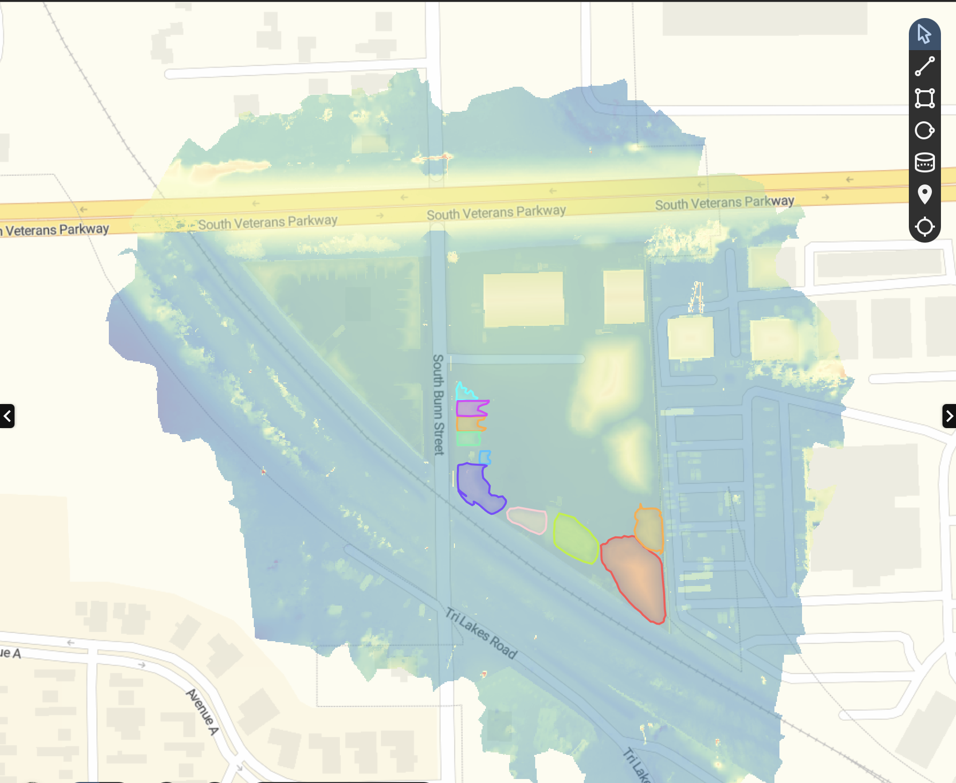 DSM elevation heat map with stockpile zones