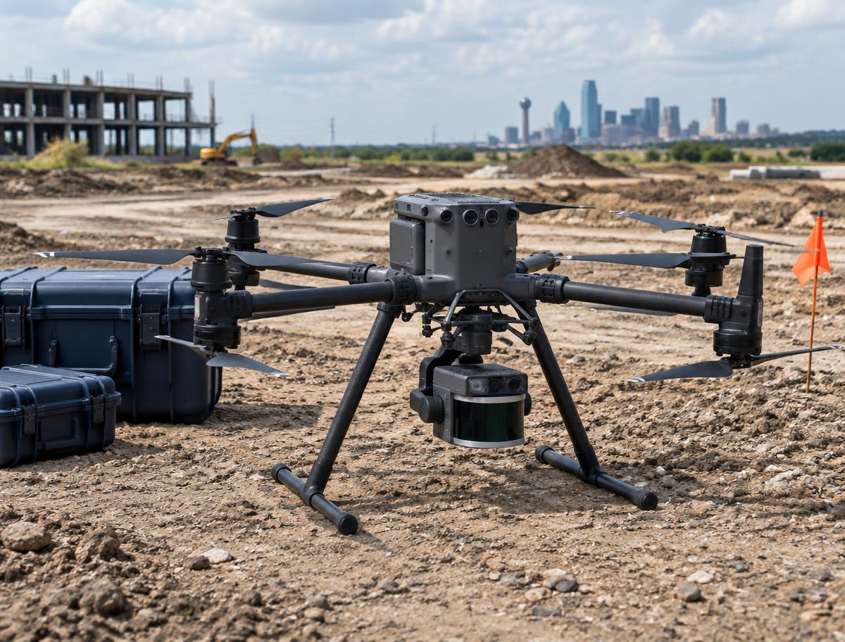 Heavy-lift multirotor aircraft carrying a survey sensor at a construction site