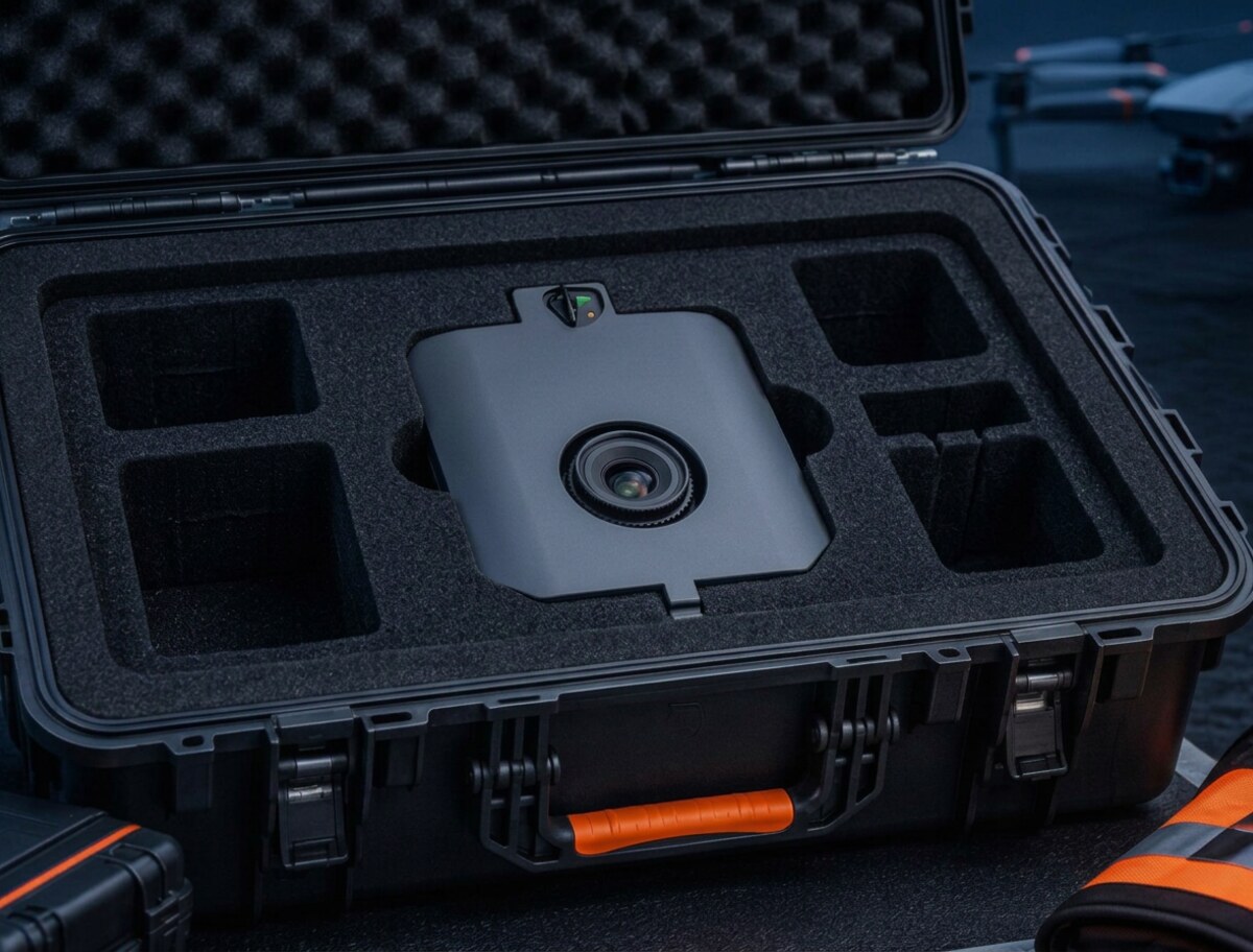 Wingtra MAP61 photogrammetry payload seated in custom foam inside a rugged field case